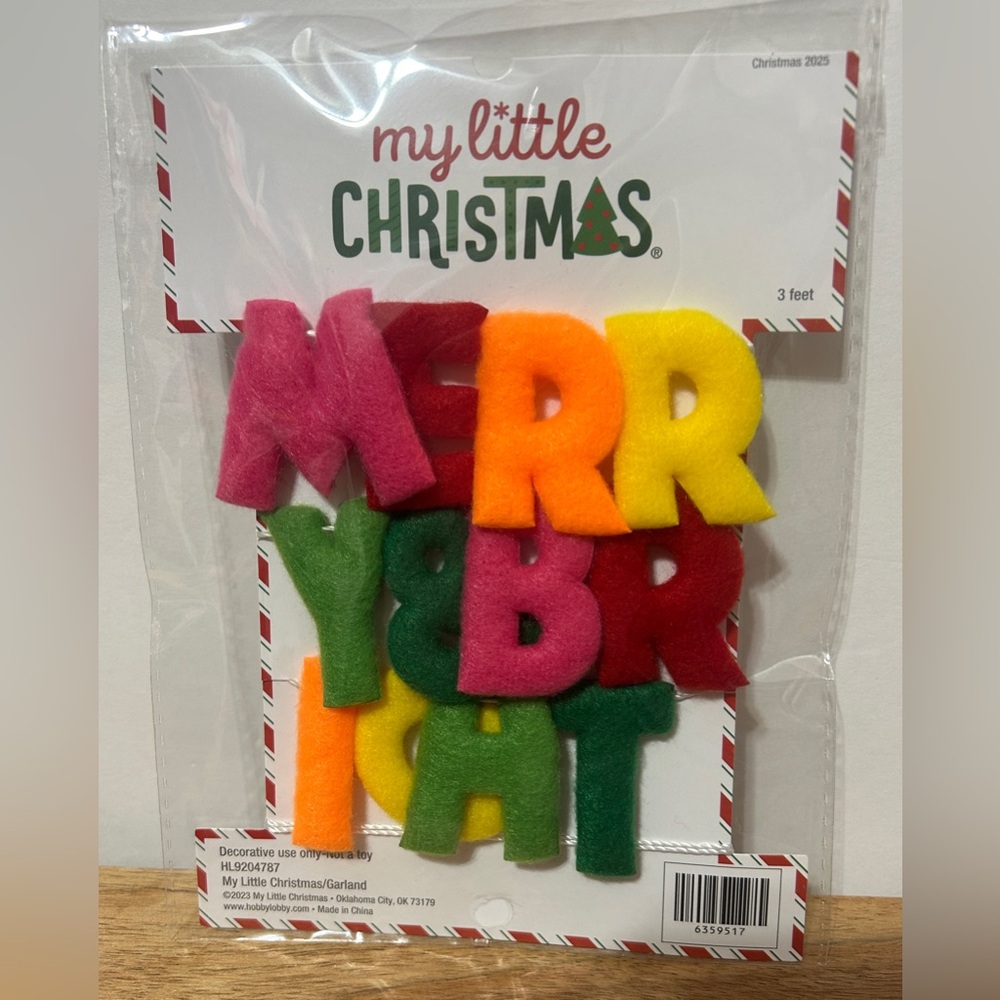 My Little Christmas Mini Garland “ Merry & Bright “ 3 feet NEW